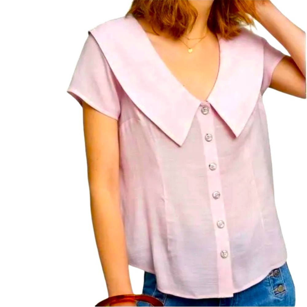 Maeve Anthropologie Pink Blouse Austen Peter Pan Collar Breathable Top Summer